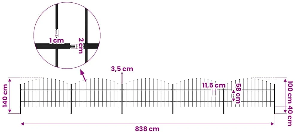 Sodo tvora su iečių viršug., juoda, (0,75-1)x8,5m, plienas