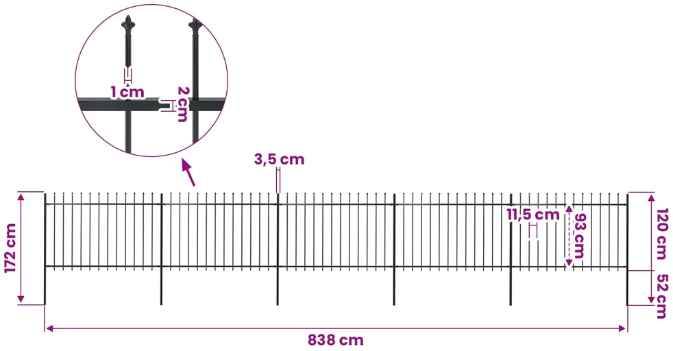 Sodo tvora su iečių viršugal., juoda, 8,5x1,2m, plienas