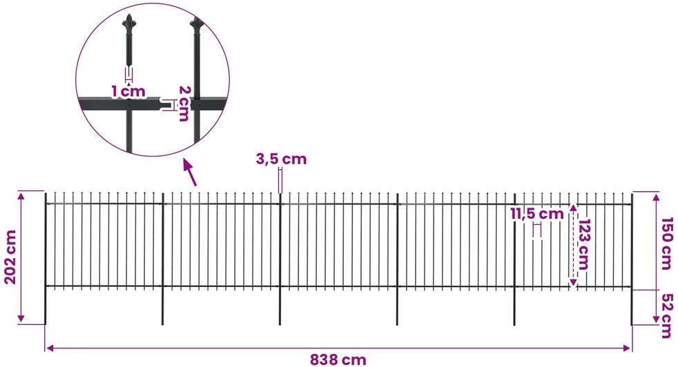 Sodo tvora su iečių viršugal., juoda, 8,5x1,5m, plienas