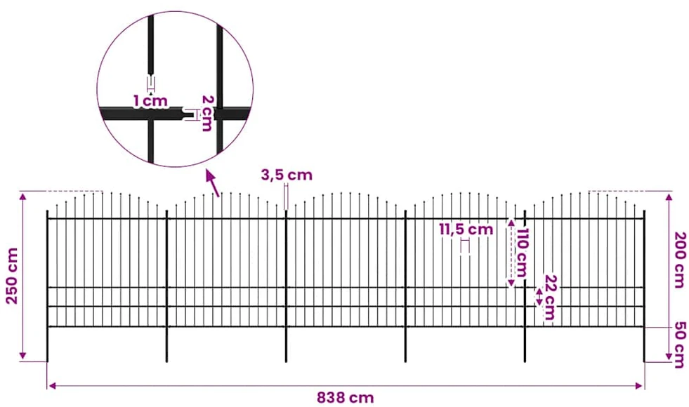 Sodo tvora su iečių viršug., juoda, (1,75-2)x8,5m, plienas