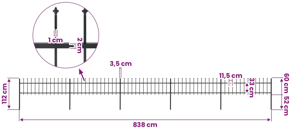 Sodo tvora su iečių viršugal., juoda, 8,5x0,6m, plienas