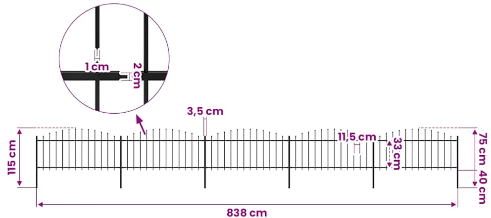 Sodo tvora su iečių viršug., juoda, (0,5-0,75)x8,5m, plienas