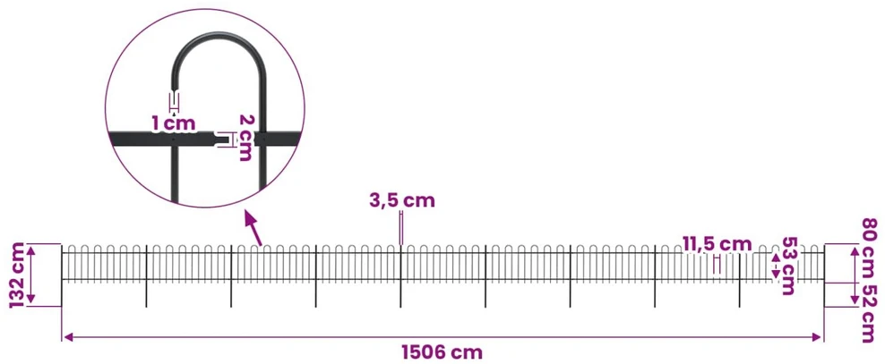 Sodo tvora su apvaliais viršug., juoda, 15,3x0,8 m, plienas