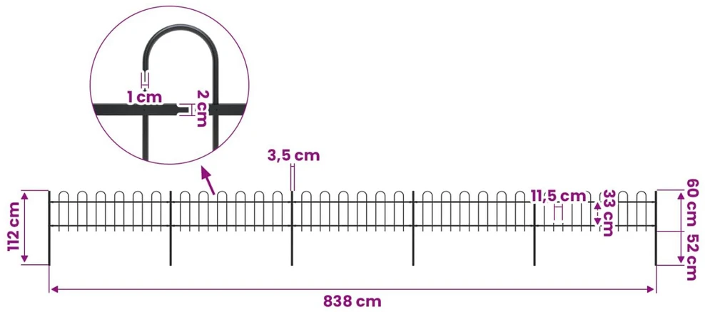 Sodo tvora su apvaliais viršugaliais, juoda, 8,5x0,6 m, plienas