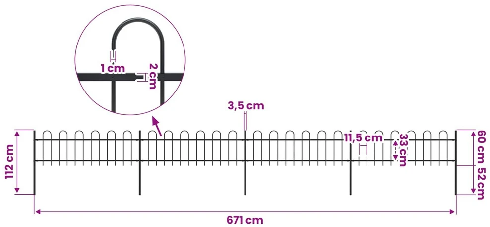 Sodo tvora su apvaliais viršugaliais, juoda, 6,8x0,6 m, plienas