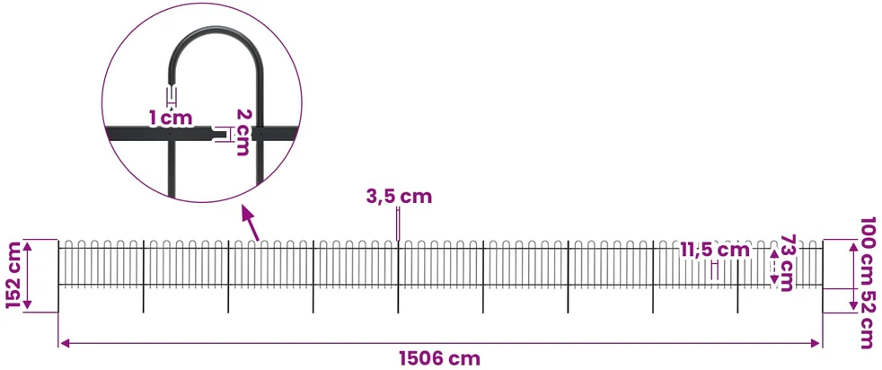 Sodo tvora su apvaliais viršug., juoda, 15,3x1 m, plienas