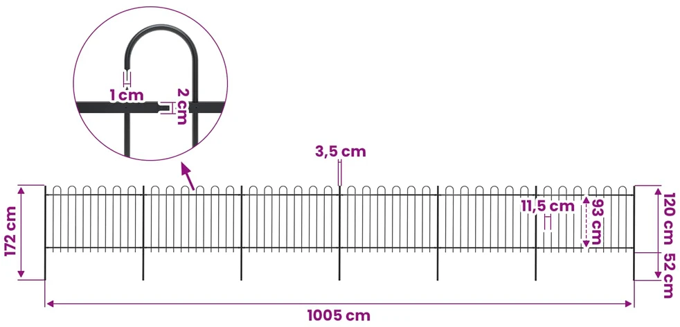 Sodo tvora su apvaliais viršug., juoda, 10,2x1,2 m, plienas