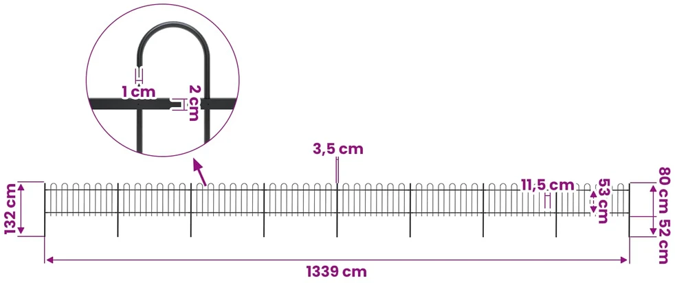 Sodo tvora su apvaliais viršug., juoda, 13,6x0,8 m, plienas