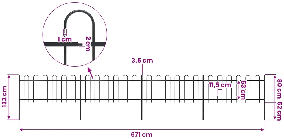 Sodo tvora su apvaliais viršugaliais, juoda, 6,8x0,8 m, plienas