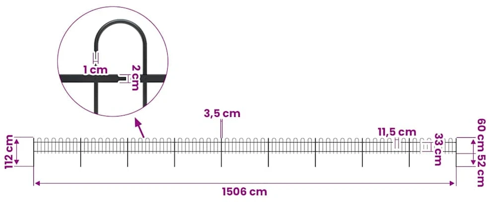 Sodo tvora su apvaliais viršug., juoda, 15,3x0,6 m, plienas