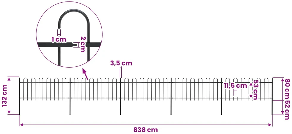 Sodo tvora su apvaliais viršugaliais, juoda, 8,5x0,8 m, plienas