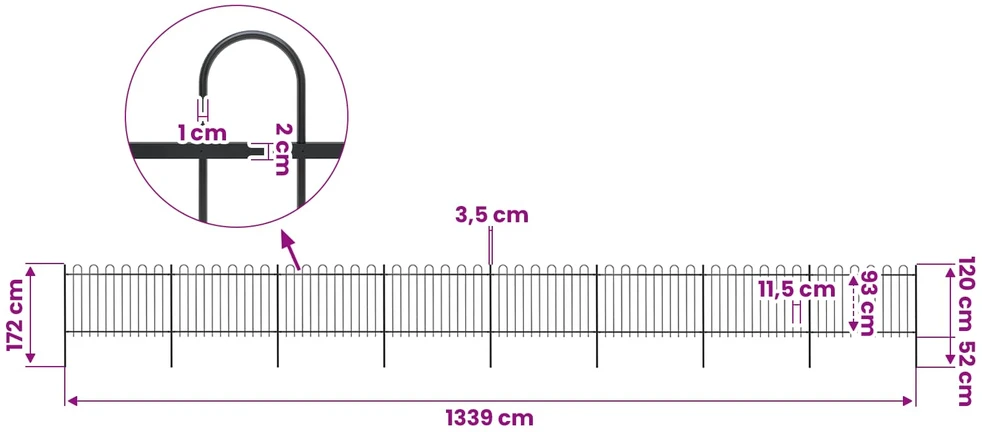 Sodo tvora su apvaliais viršug., juoda, 13,6x1,2 m, plienas