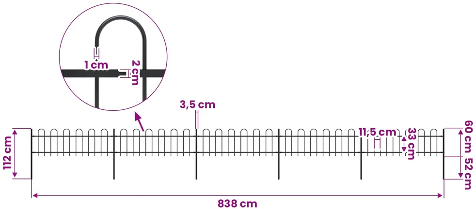 Sodo tvora su apvaliais viršugaliais, juoda, 8,5x0,6 m, plienas