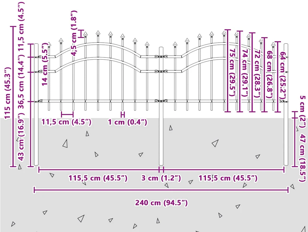 Sodo tvora WOERDEN 240 x 115 cm Pilka