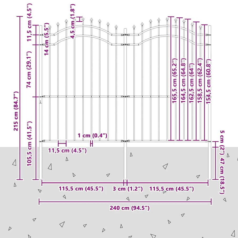 Sodo tvora su smailiomis viršūnėmis, juoda, 222cm, plienas
