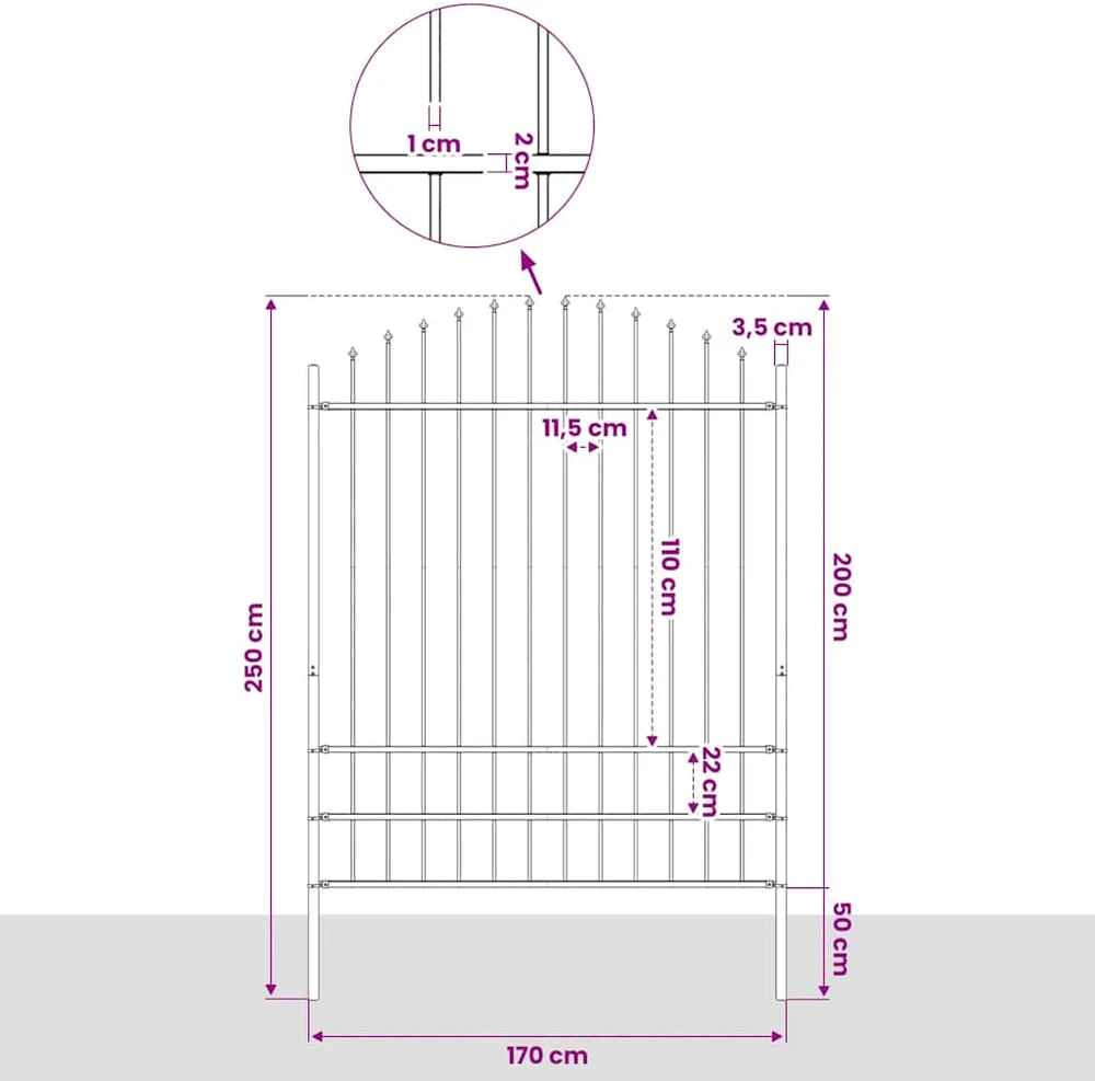 Lauko tvora su iečių viršug., juoda, (1,75-2)x1,7m, plienas