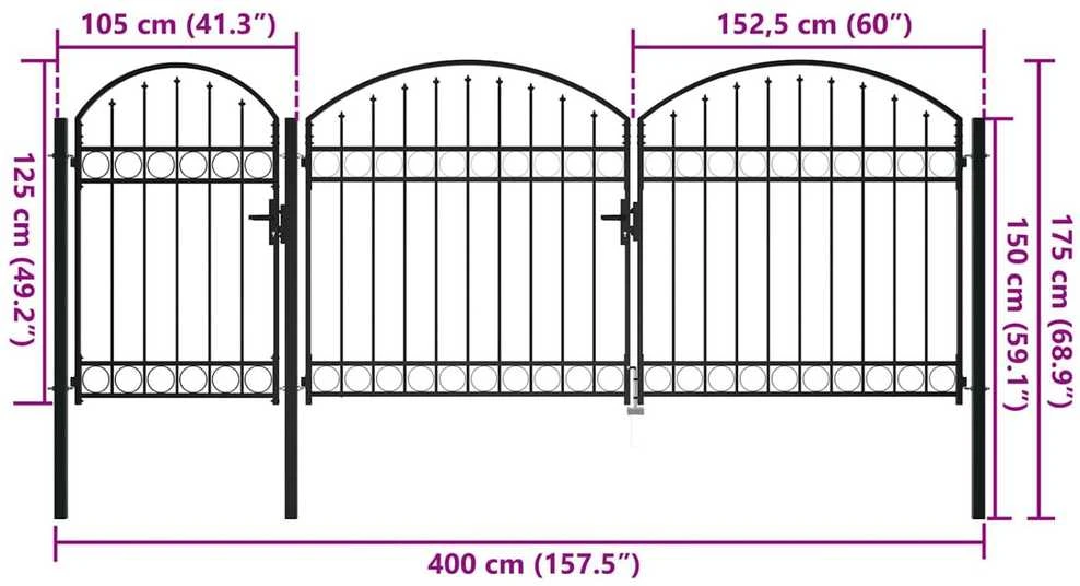 Sodo tvorelės vartai su arkiniu viršumi ASSEN 400 x 175 cm