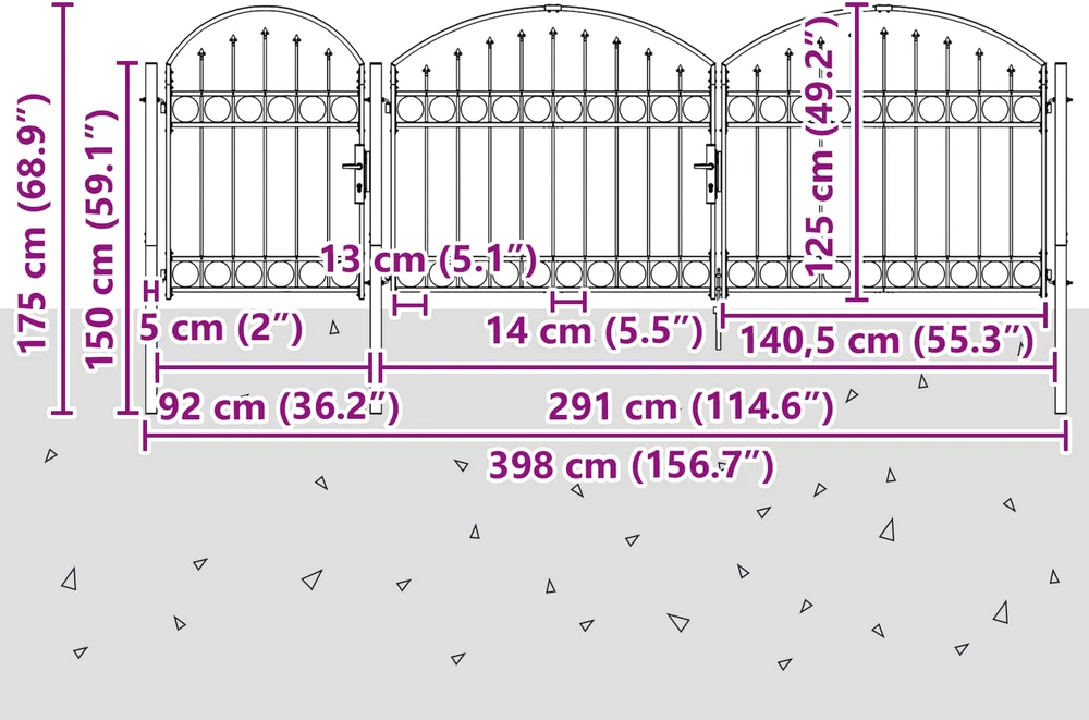 Sodo tvorelės vartai su arkiniu viršumi ASSEN 4 x 1,25 m Pilka