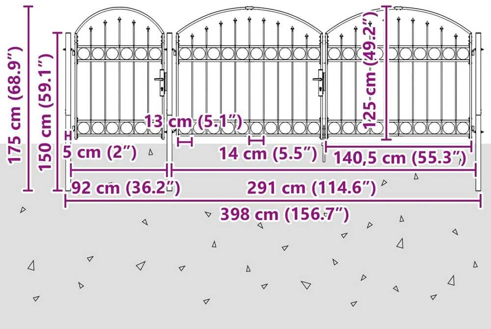 Sodo tvorelės vartai su arkiniu viršumi ASSEN 4 x 1,25 m Pilka