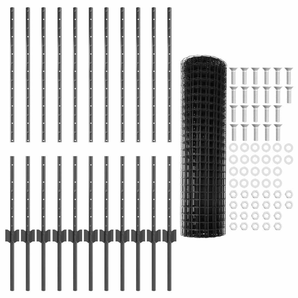 Euro tvoros su stulpu 25 x 1 m PVC dengtas plienas Pilka