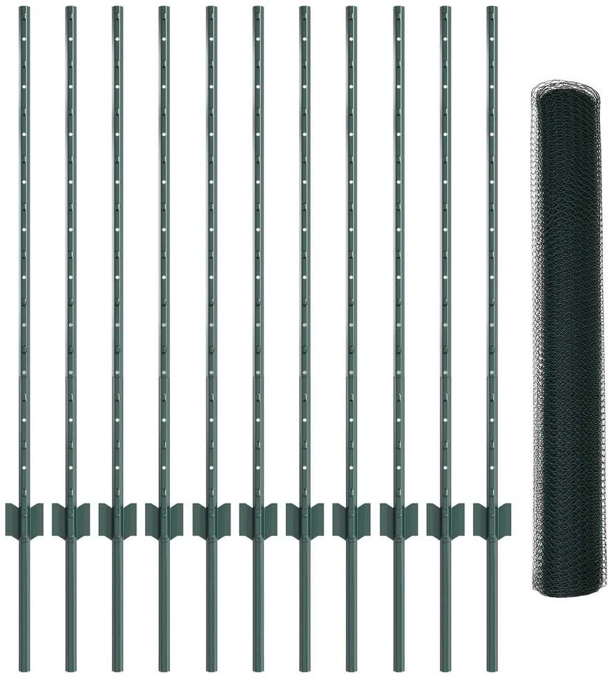 Hexagonal Fence with Post 25 x 1 m PVC dengtas plienas Žalia