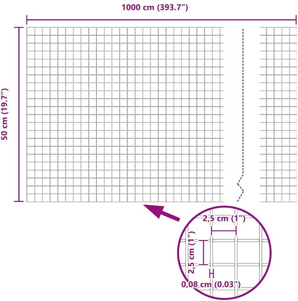 Suvirintas vielos tvora su stulpeliais 10 x 0,5 m Sidabrinė