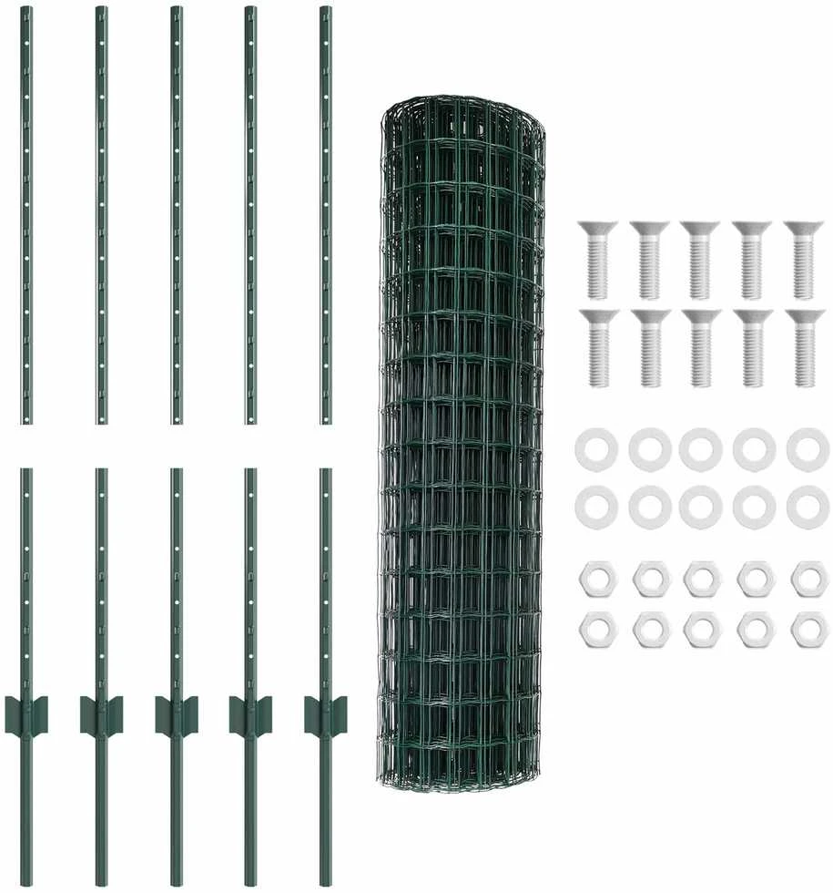 Euro tvoros su stulpu 10 x 1 m PVC dengtas plienas Žalia