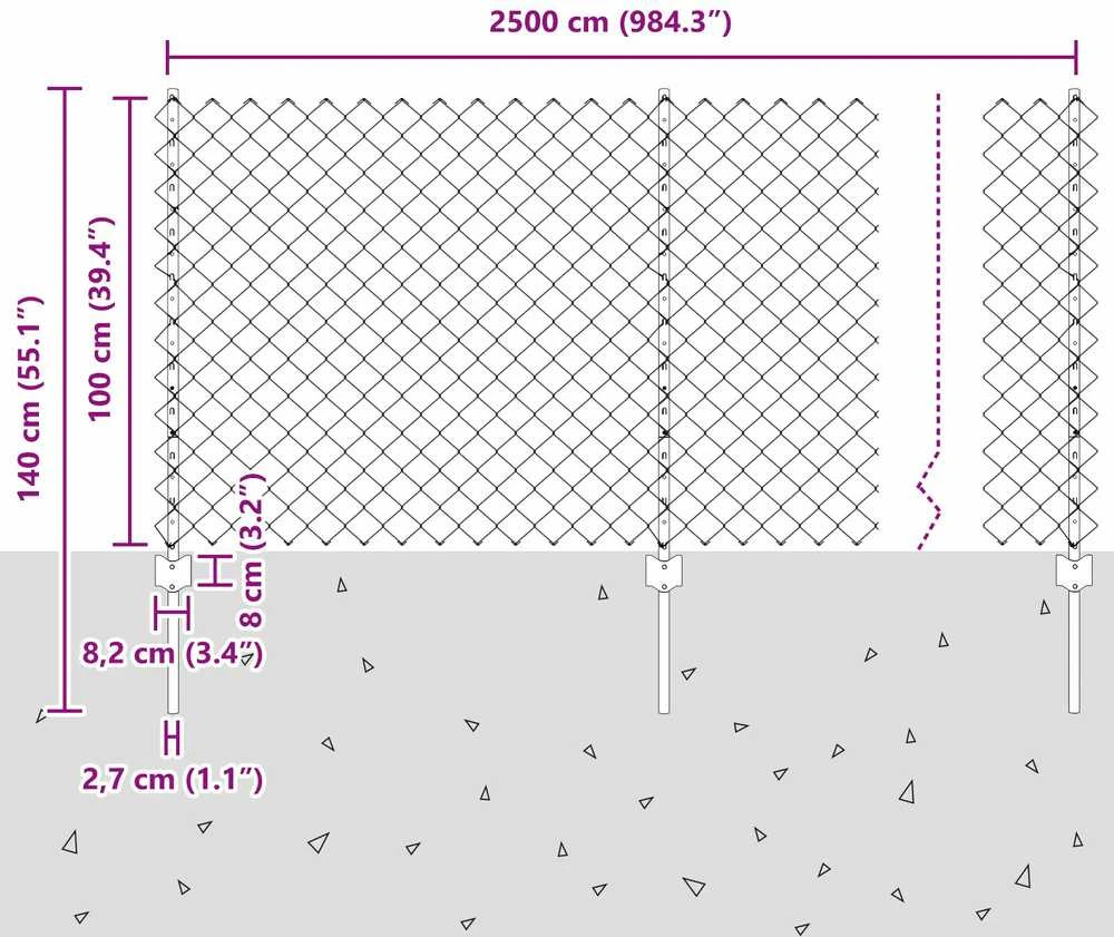 Grandininės tvoros su stulpeliu 25 x 1 m Galvanizuotas plienas