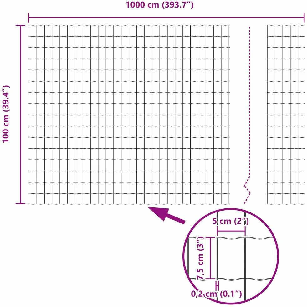 Euro tvoros su stulpu 10 x 1 m PVC dengtas plienas Pilka
