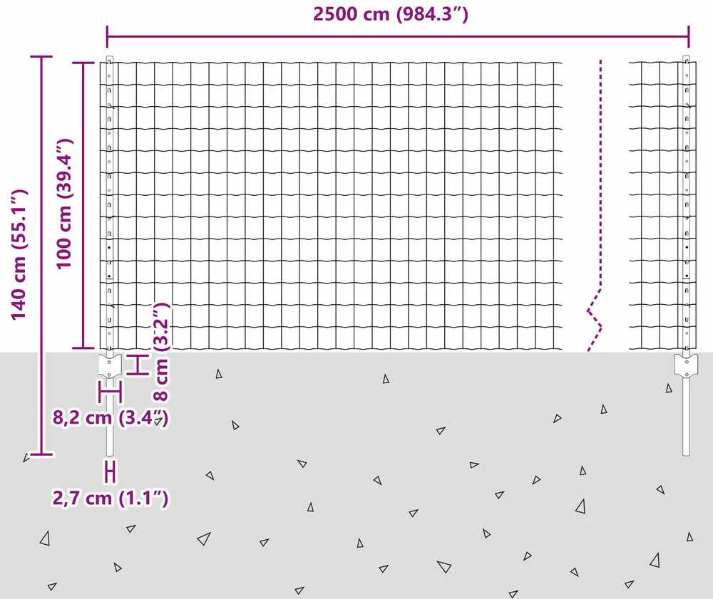 Euro tvoros su stulpu 25 x 1 m PVC dengtas plienas Pilka