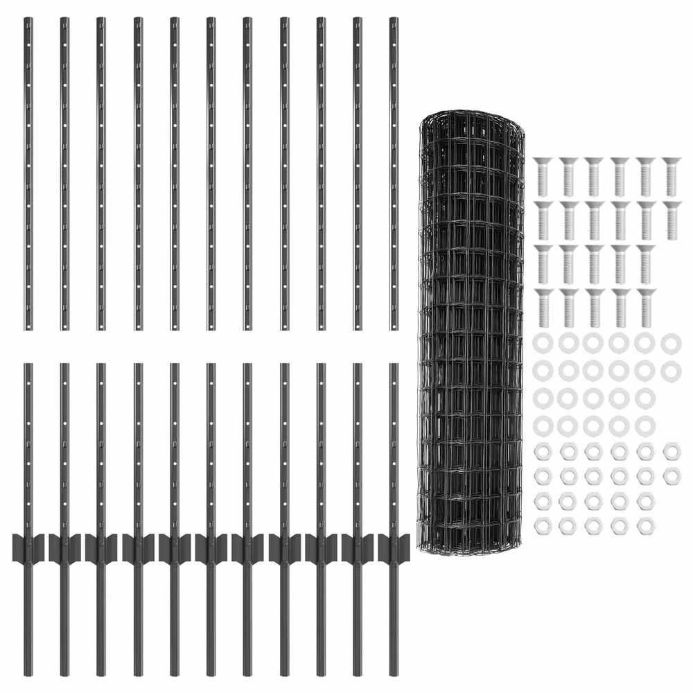 Euro tvoros su stulpu 25 x 1 m PVC dengtas plienas Pilka