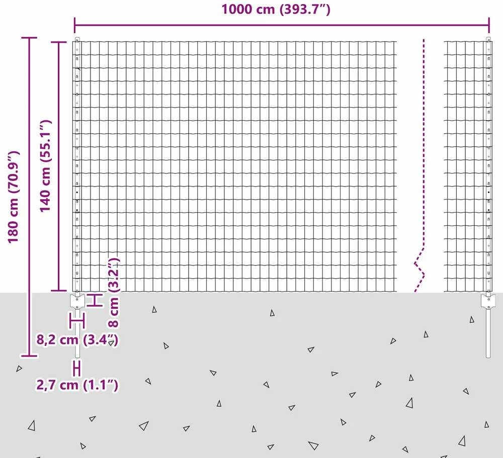 Euro tvoros su stulpu 10 x 1,4 m PVC dengtas plienas Pilka