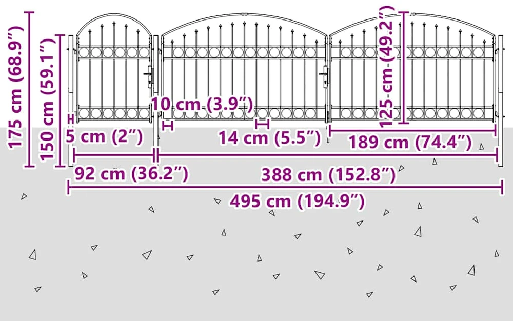 Sodo vartai su arkiniu viršumi, juodi, 1,75x5m, plienas