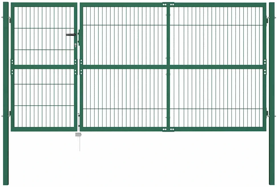 Sodo/kiemo vartai, su stulpais, žali, 350x140cm, plienas