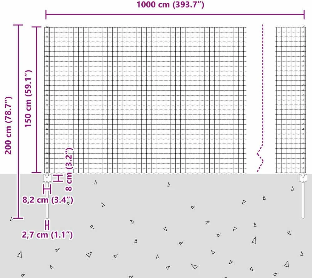 Euro tvoros su stulpu 10 x 1,5 m PVC dengtas plienas Pilka