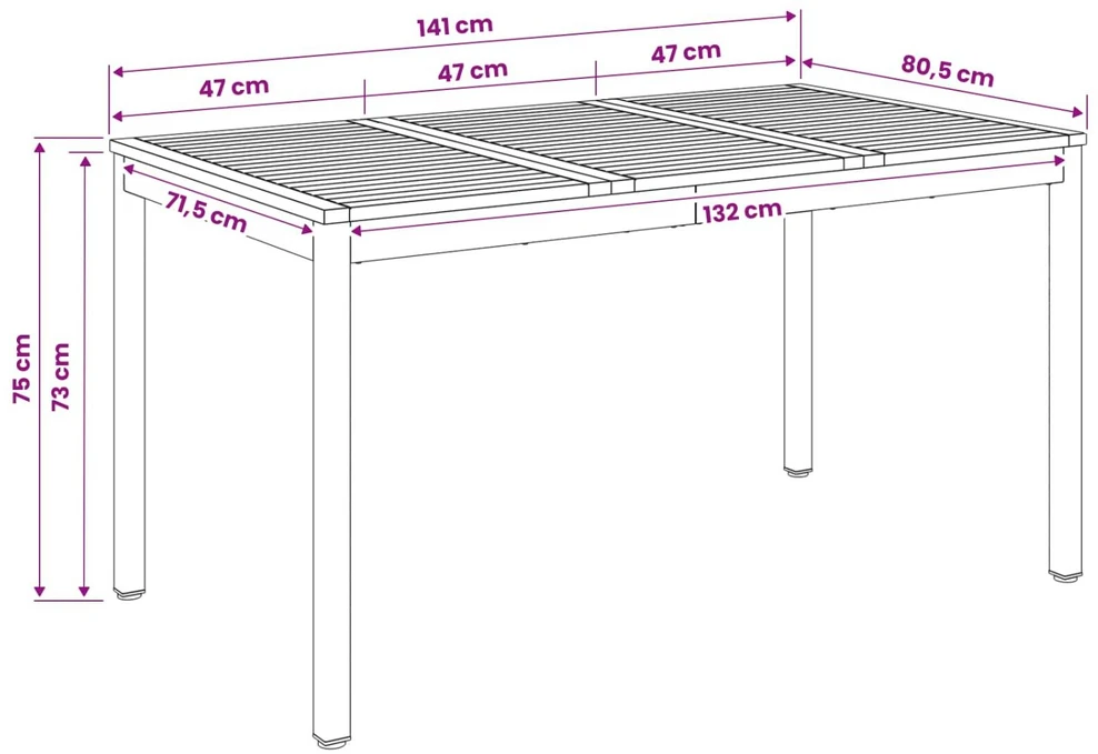 Sodo vakarienės stalas Balta 141 x 80,5 x 75 cm