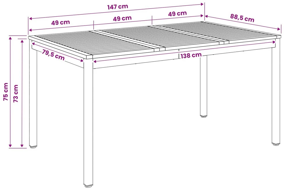 Sodo vakarienės stalas Balta 147 x 88,5 x 75 cm