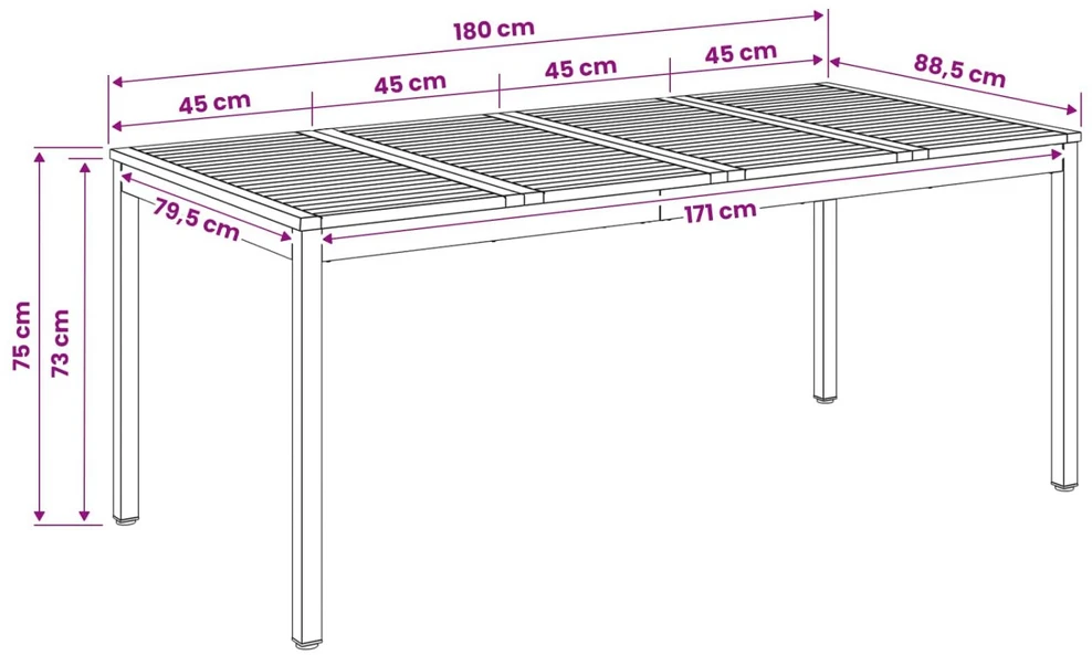 Sodo vakarienės stalas Balta 180 x 88,5 x 75 cm