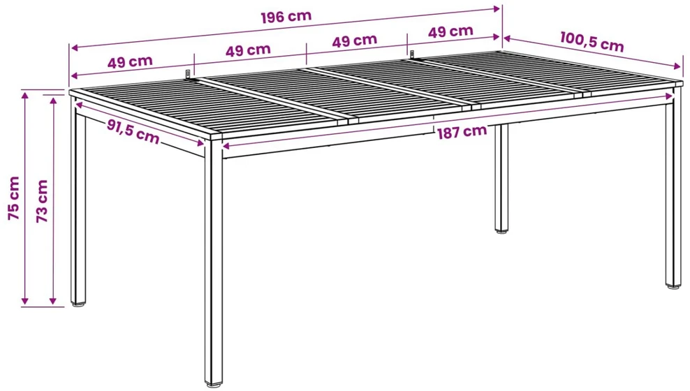 Sodo vakarienės stalas Balta 196 x 100,5 x 75 cm