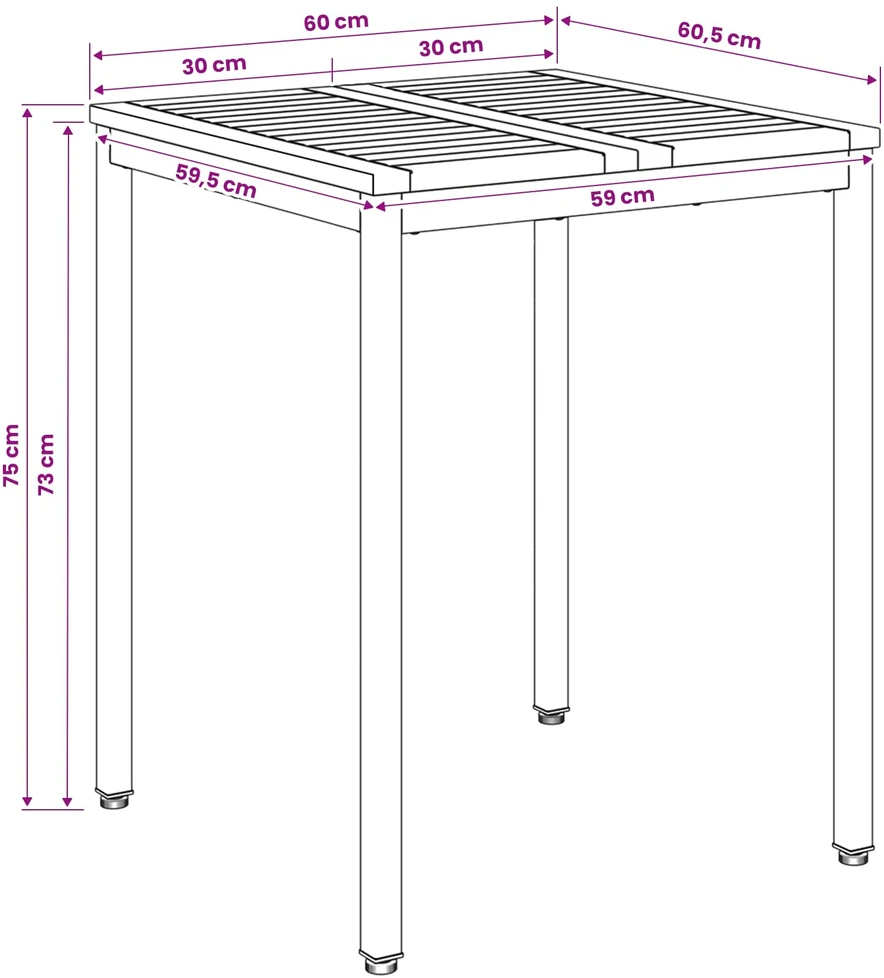 Sodo vakarienės stalas Balta 60 x 60,5 x 75 cm