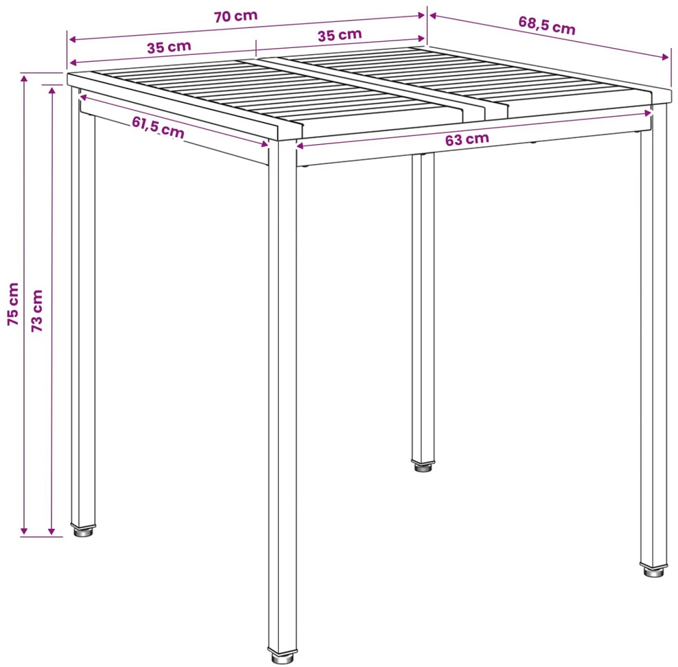 Sodo vakarienės stalas Balta 70 x 68,5 x 75 cm