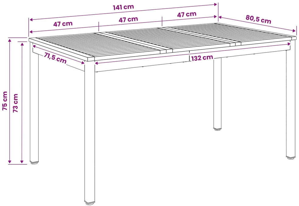 Sodo vakarienės stalas Balinta ir juoda 141 x 80,5 x 75 cm