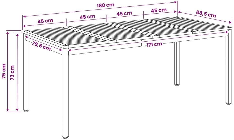 Sodo vakarienės stalas Balinta ir juoda 180 x 88,5 x 75 cm