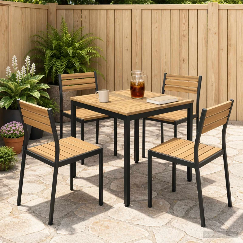 Sodo vakarienės stalas Balinta ir juoda 70 x 68,5 x 75 cm
