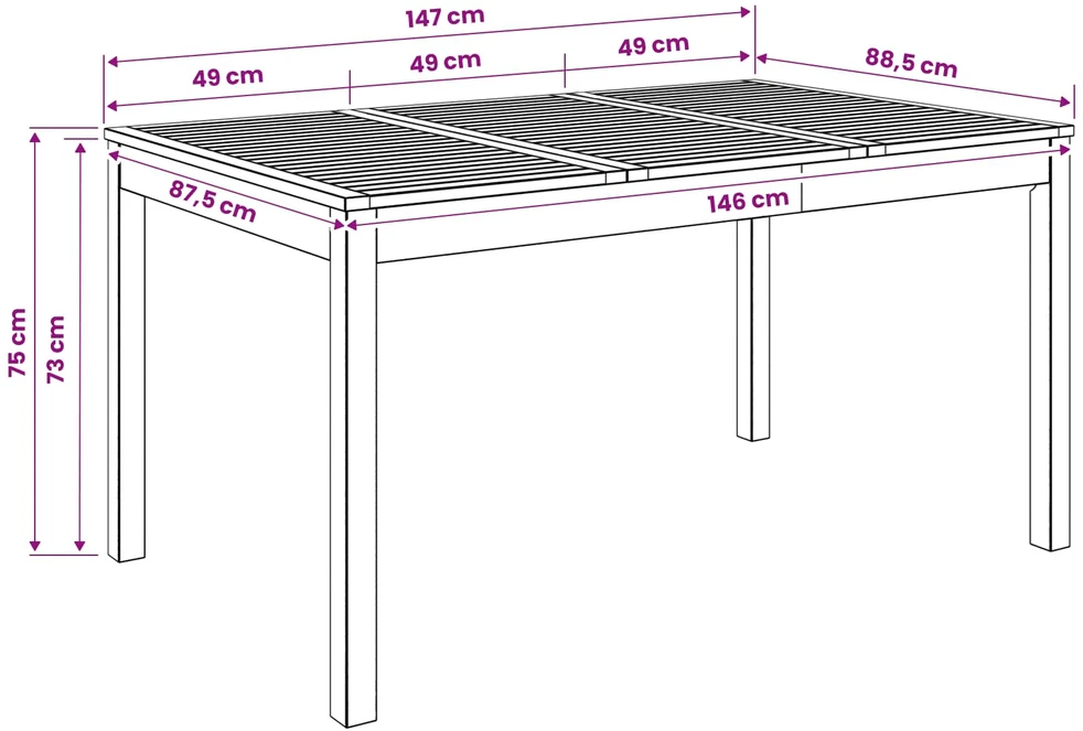 Sodo vakarienės stalas Natūrali 147 x 88,5 x 75 cm