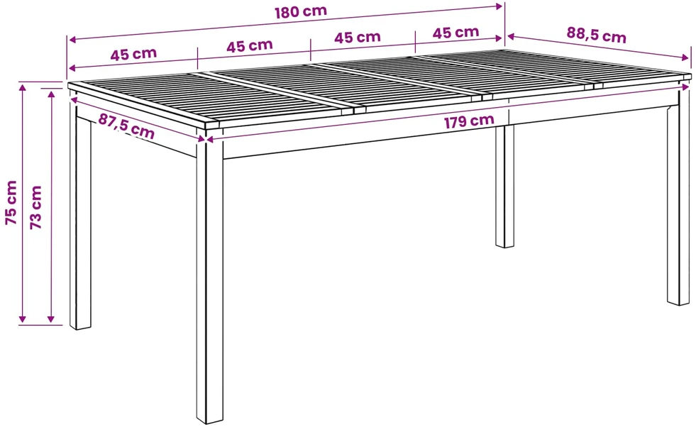 Sodo vakarienės stalas Natūrali 180 x 88,5 x 75 cm