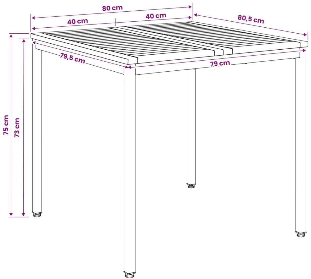 Sodo vakarienės stalas Natūrali ir Balta 80 x 80,5 x 75 cm