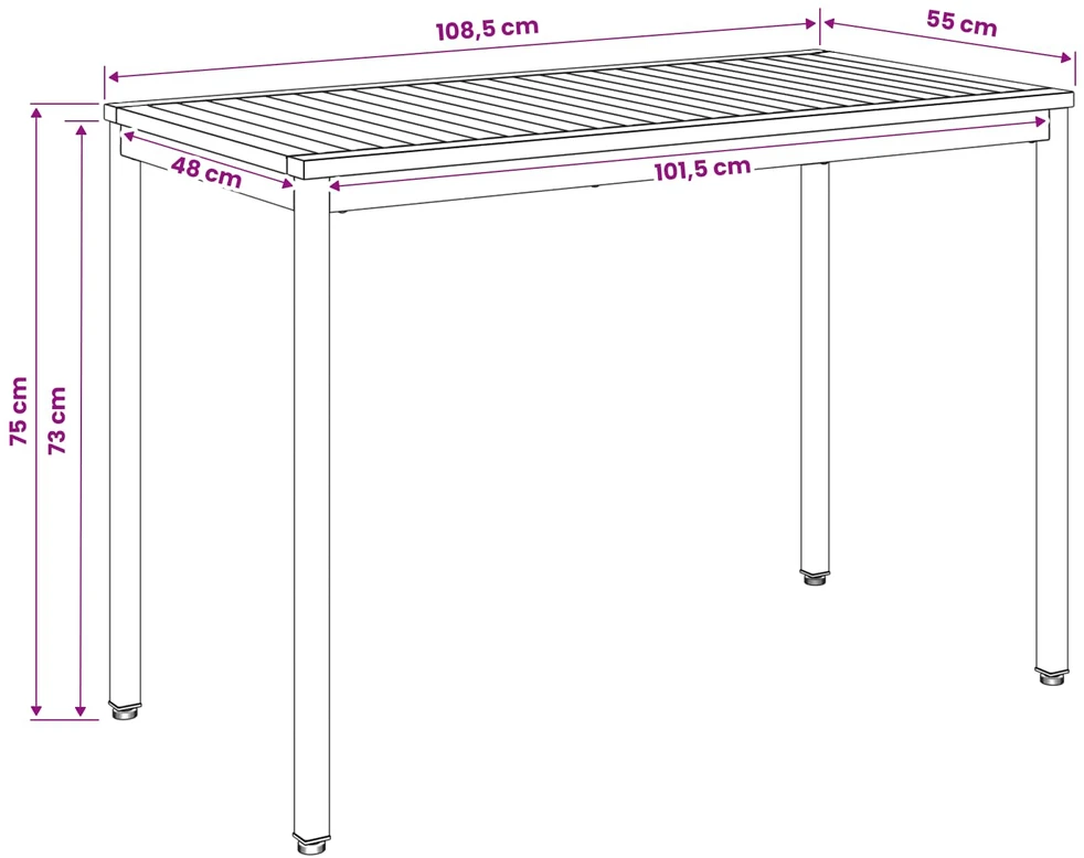 Sodo vakarienės stalas Natūrali ir juoda 108,5 x 55 x 75 cm