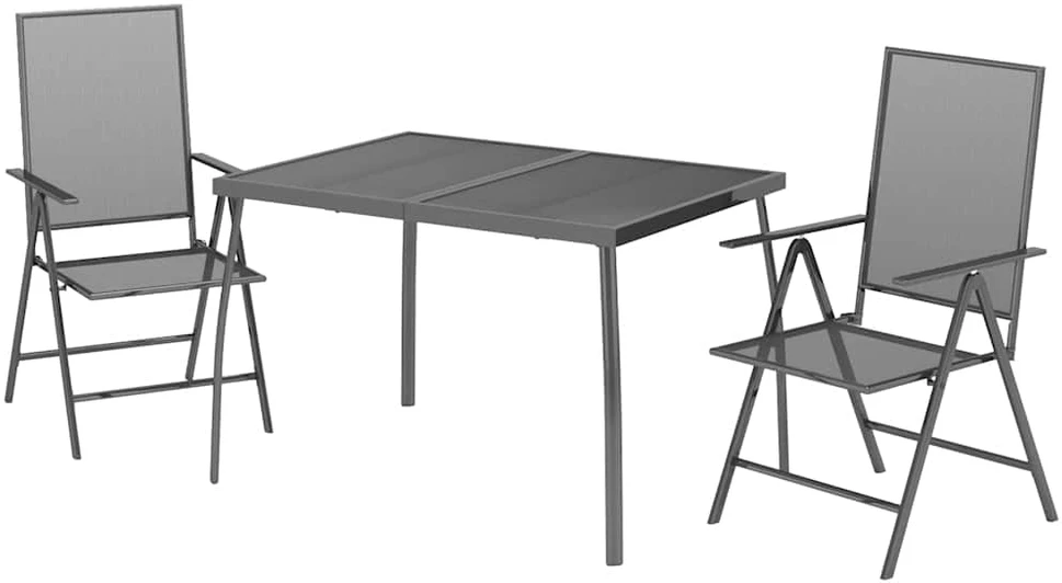 Lauko baldų komplektas Sodo valgomojo baldų komplektas, 3 dalių, antracito, plienas