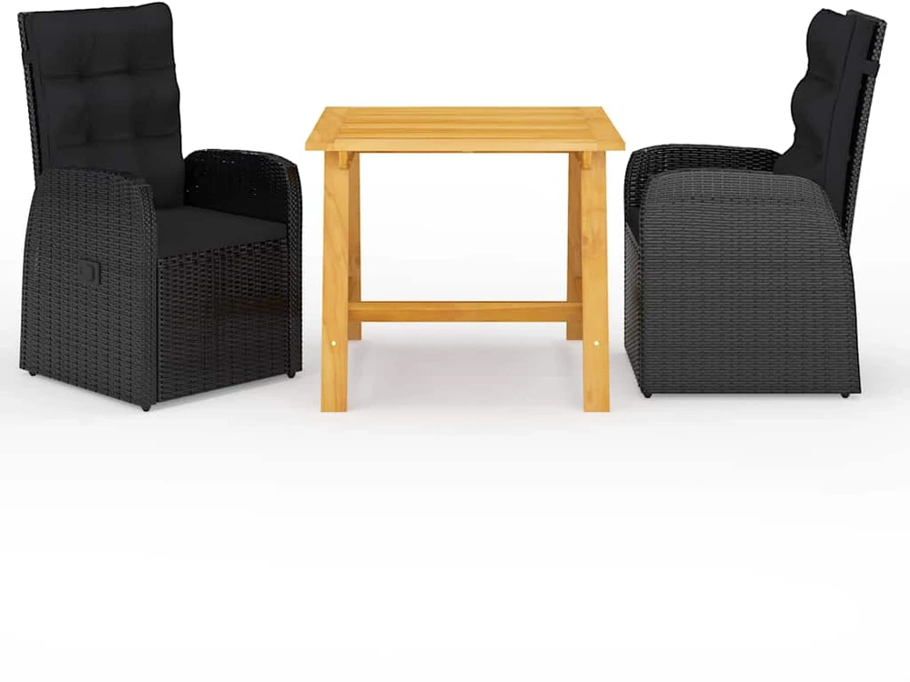 Lauko baldų komplektas Sodo valgomojo baldų komplektas, 3 dalių, juodos spalvos